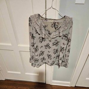 Loft petite small v neck blouse in tan with florals